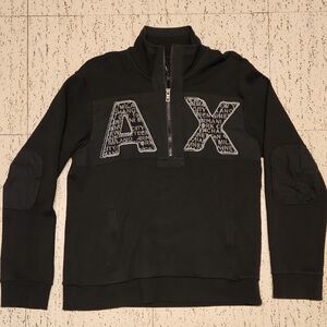 Armani Exchange Black Spellout Logo Half Zip Collar Sweater